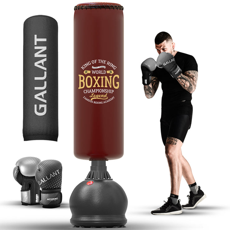 5.5ft Free Standing Punch Bag with Gloves and Cover Main IMG Silver Glove & Brown Punchbag.