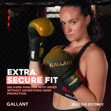 Atomic Boxing Gloves - Gold Extra Secure Fit.