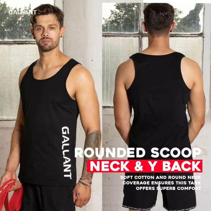 Men's Vests Sports Black Pack of 3 and Pack of 5 Rounded scoop neck & y back.