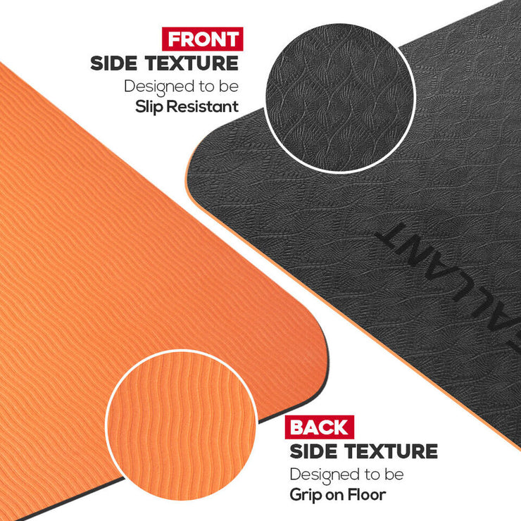 TPE Yoga Mat Non-Slip Alignment Lines Designee with Carry Straps Product Front & Back.
