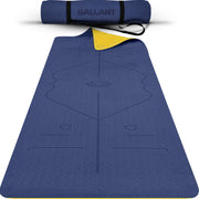TPE Yoga Mat Non-Slip Alignment Lines Designee with Carry Straps Main IMG Blue & Yellow.