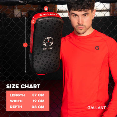 Gallant Heritage Thai Kick Pad, Product size chart details.